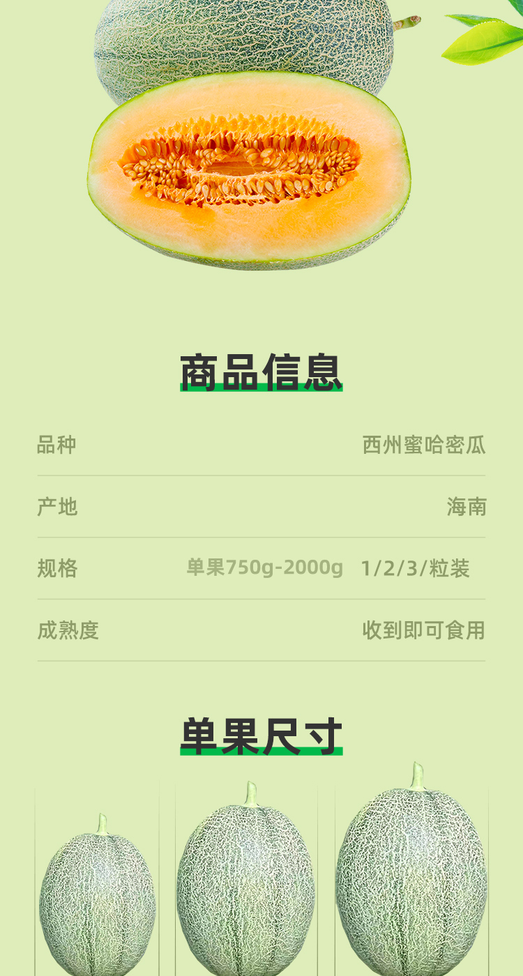 源生鲜 海南西州蜜25号哈密瓜 净重4.5斤 19.9元包邮 值值值-买手聚集的地方