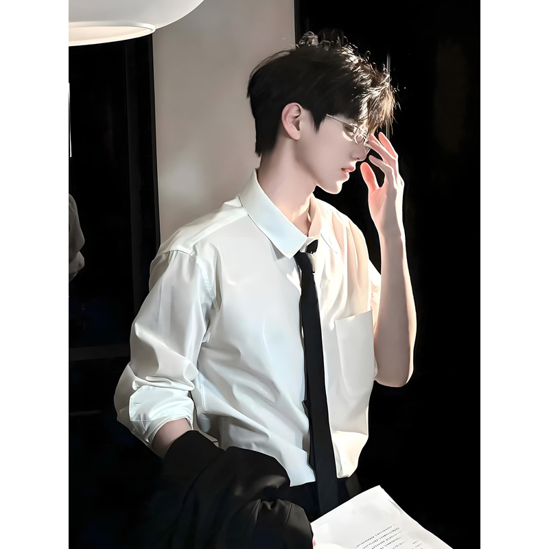 Korean Style Youthful White Shirt for Men, Spring and Autumn Cleanfit, Preppy Style, High-End Suit Inner Layer Dk Shirt