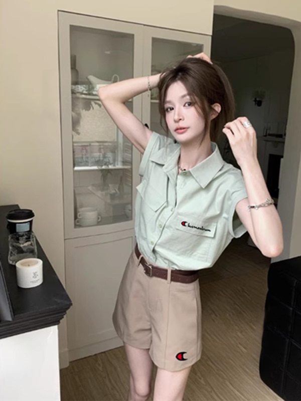 Champion Rainbow Sweet and Spicy Style Polo Collar Short-Sleeved Shirt Women's Summer Loose Slim Shirt Casual Chic Top