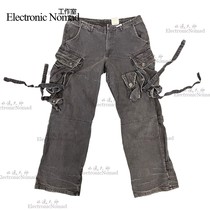 EN Washed Master retro trendy street trendy heavy industry multi-pocket decorative streamer design overalls trousers