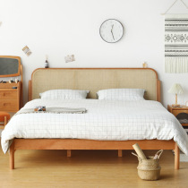 Nordic modern minimalist style home B&B hotel model room small apartment solid wood rattan double bed rattan bed