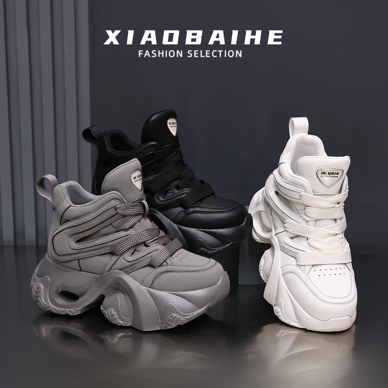 6cm~ Genuine Leather Super Popular High-Top Dad Shoes for Women, 2026 New Model, Lightweight Non-Slip Platform Sneakers for Petite Individuals