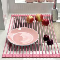 Dopamine kitchen roller shutter sink drain rack foldable dish storage drain rack dishwashing sink storage rack
