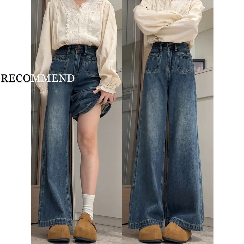 Dark Blue Petite Straight-Leg Jeans for Women 2026 New Autumn Plus Size High-Waisted Slimming Wide-Leg Pants Dark Blue Petite Straight-Leg Jeans for Women 2026 New Autumn Plus Size High-Waisted Slimming Wide-Leg Pants