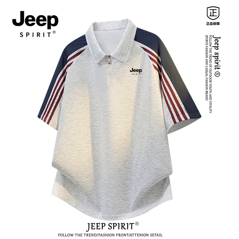 Jeep Spirit American-Style Half-Zip Lapel Short-Sleeved T-Shirt for Men Summer 2026 New Plus-Size T-Shirt