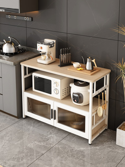 Küchenregal, großer, bodenstehender, mehrschichtiger Mikrowellen-Schieferschrank, Aufbewahrungsschrank mit Tür, Inseltisch, Gemüseschneidetisch