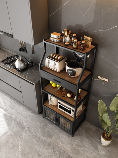 Küchenlagerregal mit Türlagerschrank, bodenstehender mehrschichtiger Backofen, Mikrowelle, Topfgerät, multifunktionaler Lagerschrank