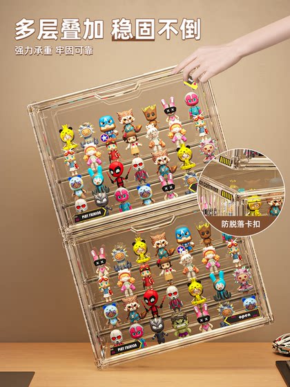 Acrylic Transparent Blind Box Storage Display Stand, Large Capacity Pop Mart Ladder-Style Figure Display Box