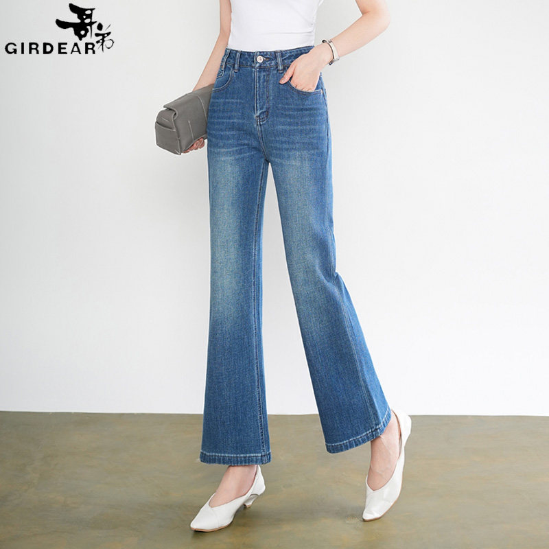 Girdearブランドの正規品、2026年夏新作、小柄な女性向けのハイウエスト、スリムに見えるライトカラーのクロップドジーンズ。