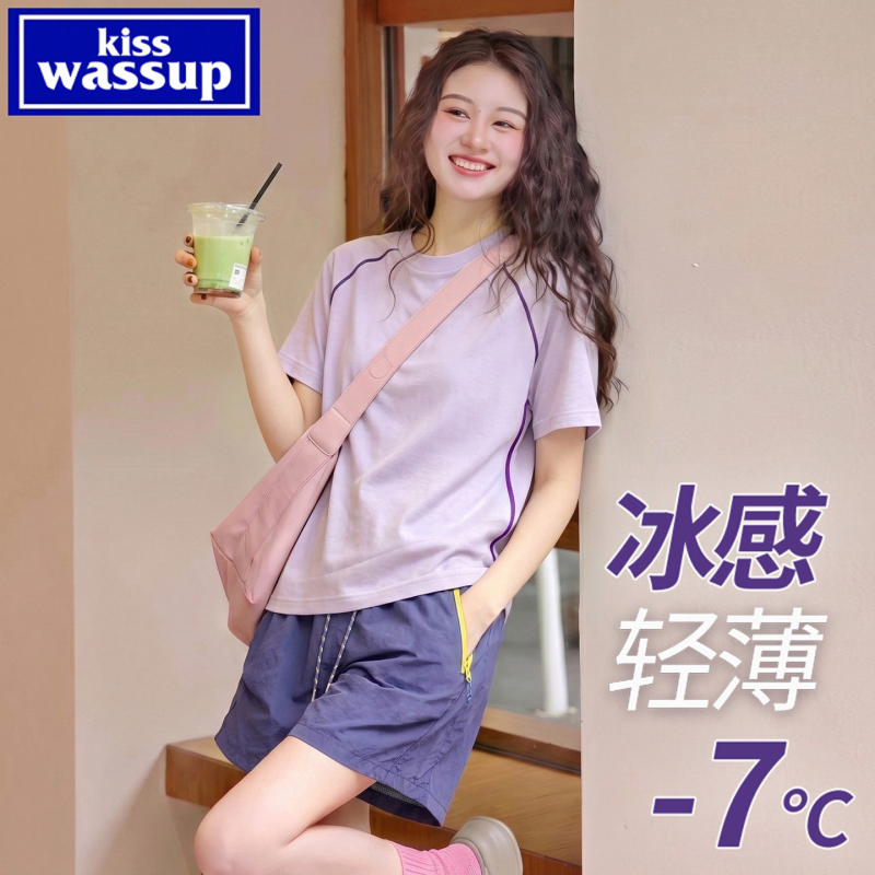 Wassup Ice-Feel Lightweight Sports Suit for Women, Summer Short-Sleeved High-Elastic T-Shirt and Shorts Two-Piece Casual Suit Wassup Ice-Feel Lightweight Sports Suit for Women, Summer Short-Sleeved High-Elastic T-Shirt and Shorts Two-Piece Casual Suit