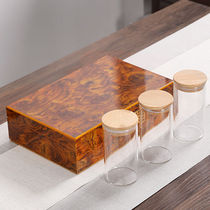 Green tea packaging box Taiping Houkui gift box tangerine peel universal empty box glass bamboo sealing lid tea can wooden box nanmu