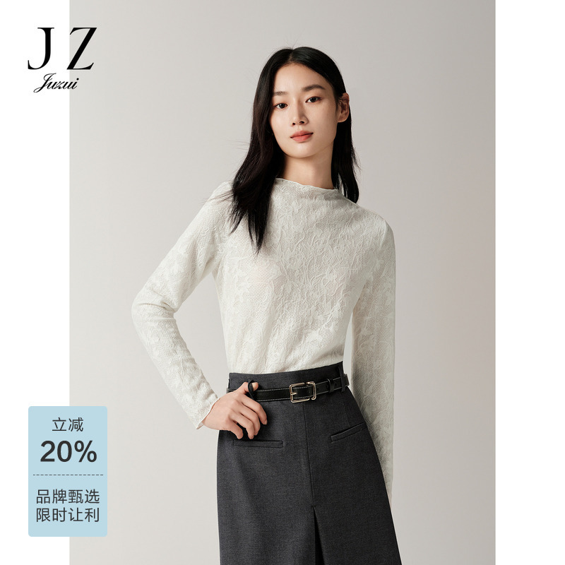 Juzui Romantic French Hollow Lace Slim Fit Inner Top for Women 2025 Autumn New Model Jtfq80102 Juzui Romantic French Hollow Lace Slim Fit Inner Top for Women 2025 Autumn New Model Jtfq80102