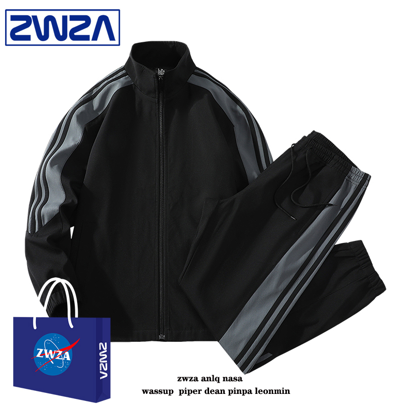 Men's Jacket 2026 Spring New Three-Stripe Stand Collar Sports Suit Couple Style Running Fitness Two-Piece Set