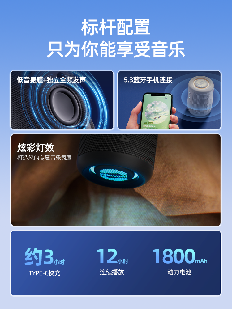 Wanyinba Bluetooth Small Speaker Subwoofer Home Outdoor Waterproof Portable Card-Insertable High-Quality Mini Speaker