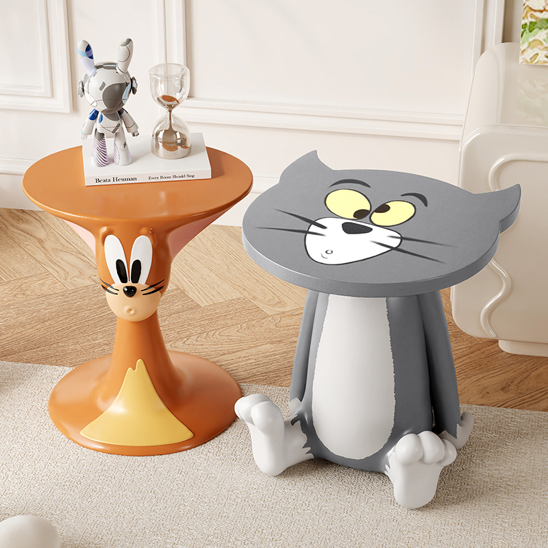 Tom Cat Coffee Table Ornament, Floor-Standing Side Table, Cute Cat and Mouse Creative Cartoon Bedside Table, Housewarming Gift