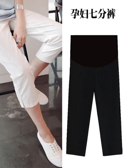 孕妇裤夏季薄款外穿小个打底烟管裤大码春夏女新款开叉七分小脚裤