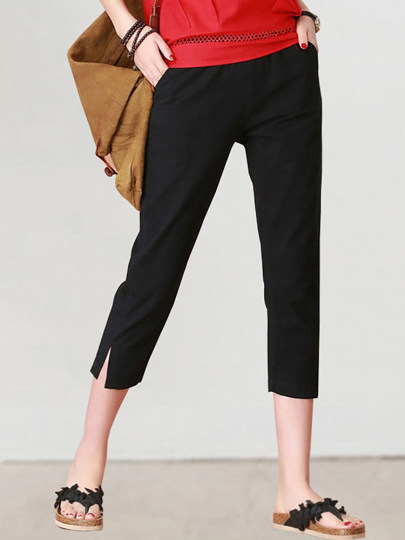 孕妇裤夏季薄款外穿小个打底烟管裤大码春夏女新款开叉七分小脚裤