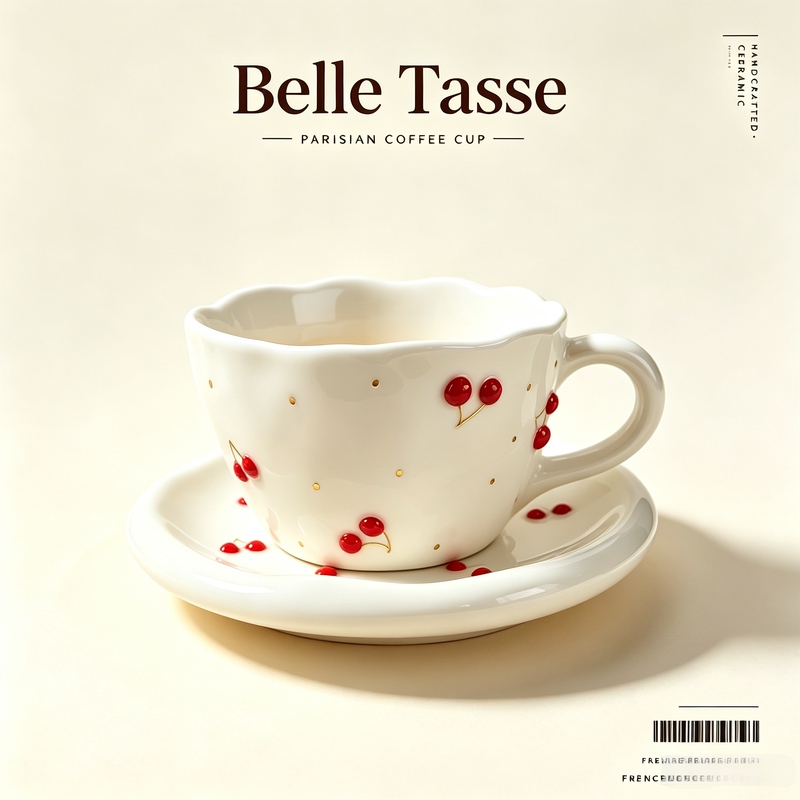 Belle Tass French-Style Cup Coffee Mug Ins Hand-Painted Cherry Retro Ceramic Girly Style Belle Tass French-Style Cup Coffee Mug Ins Hand-Painted Cherry Retro Ceramic Girly Style