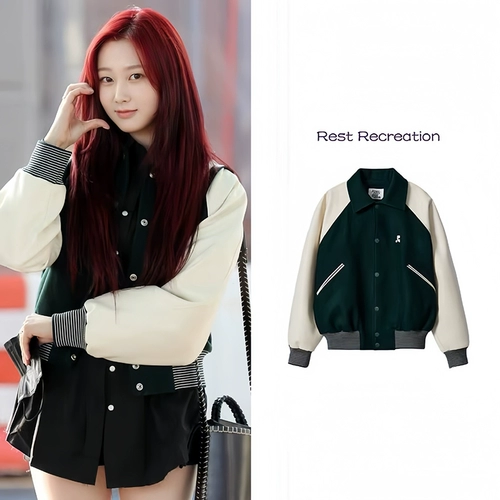 Мисс Ву Хан Династия Рестандрекауз Бейсбольная форма шерсть, ретро -цвет, соответствующая куртке RR за пределами женщины