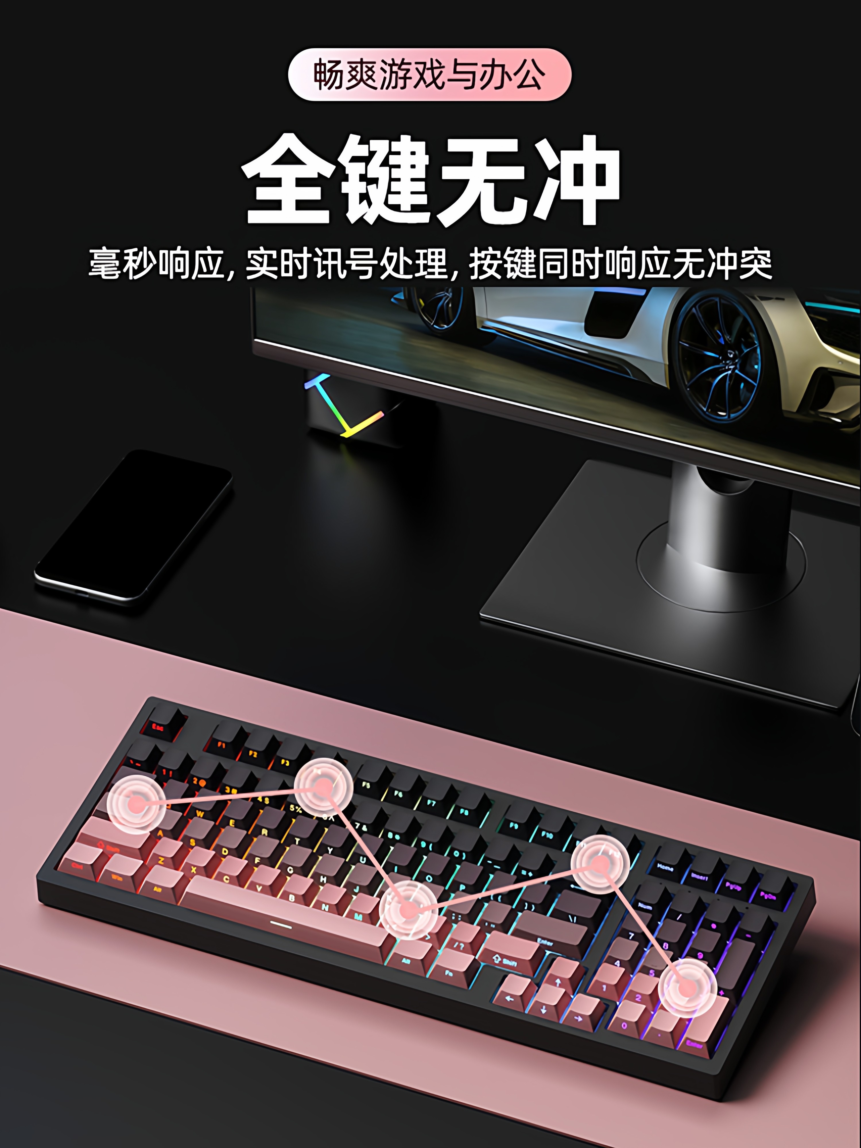 Ruiyi F98Pro Wireless Mechanical Keyboard Three-Mode Bluetooth Gaming Hot-Swappable Rgb Office Side-Engraved Keyboard