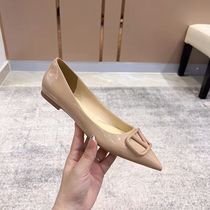 Single Shoes 2024 new summer V tip headcoat bare flat shoes female spring and autumn commuter button female shoes