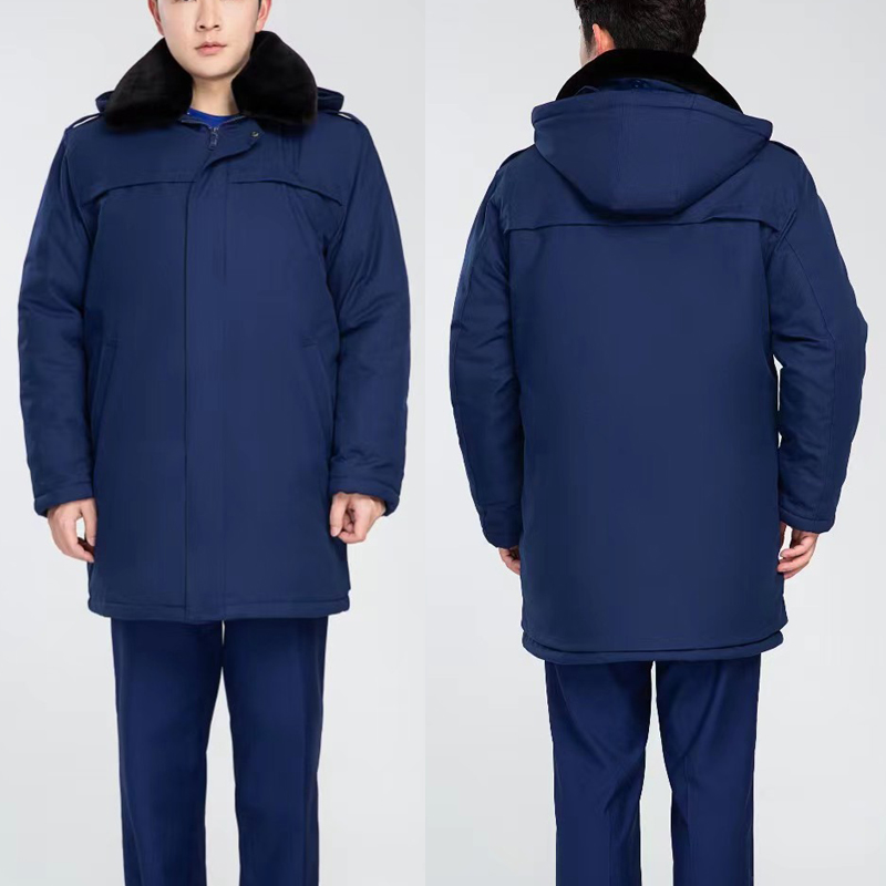 New blue winter cotton coat fire preparation large coat anti-cold and warm coat with long section waterproof cotton padded jacket International-Taobao