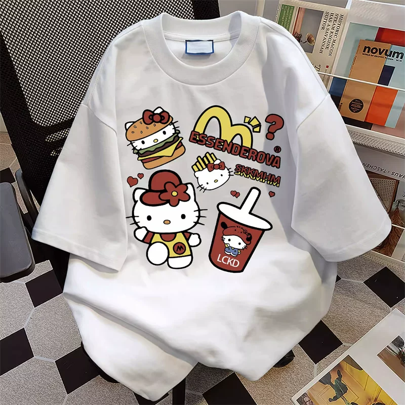 Hello Kitty, мультяшная милая летняя базовая футболка для тела, американский стиль, для любимого