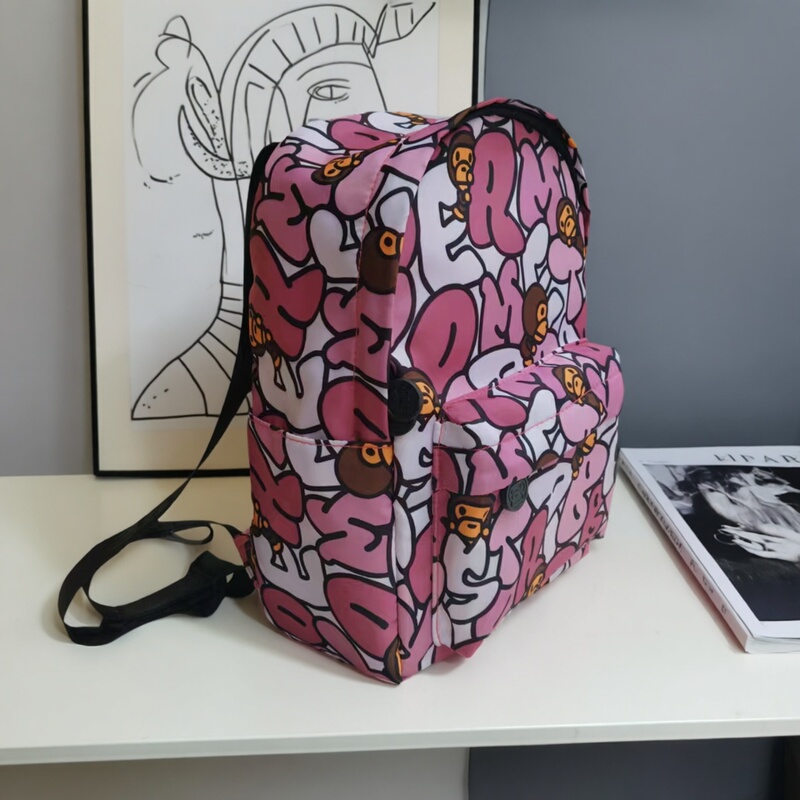 Trendy Cartoon Backpack Small Pink Camouflage Backpack Casual Simple Unisex Couple Bag Student School Bag 2025
