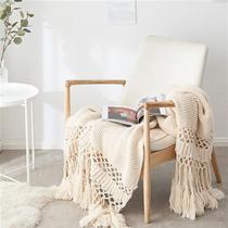 美式手工针织线毯沙发盖毯拍照北欧装饰毯休闲毯午休毯镂空流苏毯
