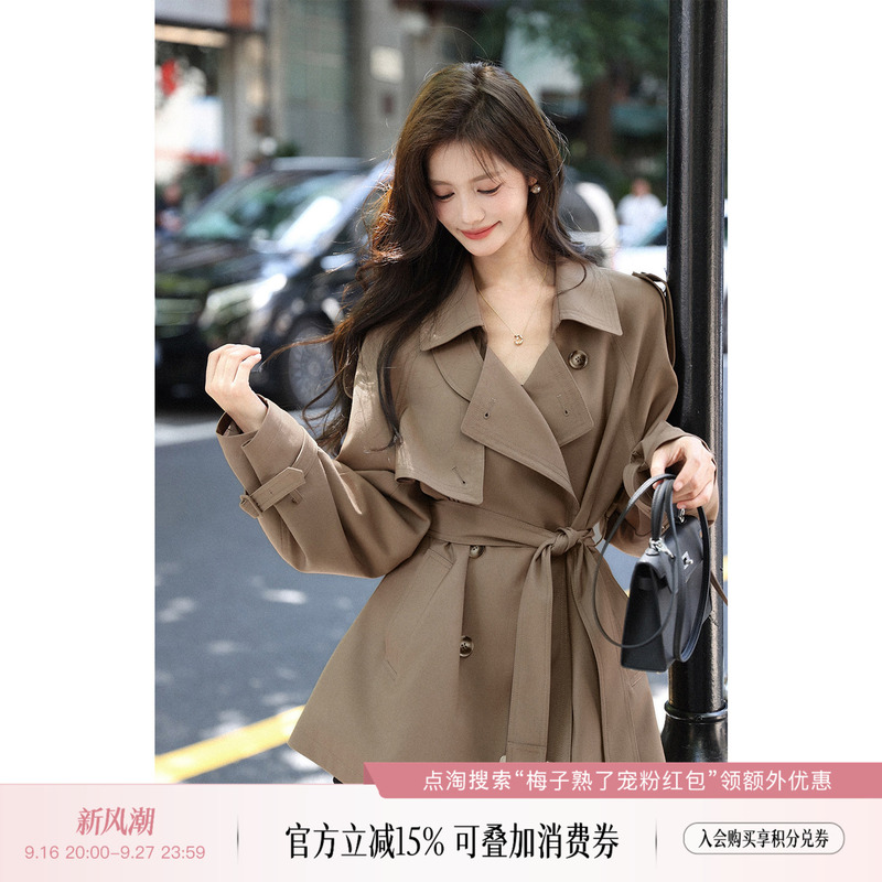 Plums Are Ripe, the High-End and Elegant Silhouette of the "London Metropolitan" Style, Long and Short Trench Coat for Women, New Spring and Autumn Style