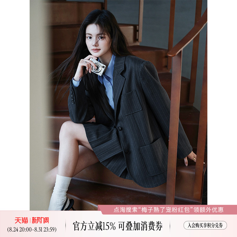 Plums Are Ripe【St. John】Retro Preppy Style Suit, Feminine British Style Blazer and Skirt Plums Are Ripe【St. John】Retro Preppy Style Suit, Feminine British Style Blazer and Skirt