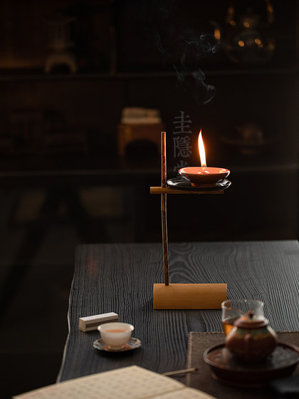 圭隐堂手工竹制蜡烛台家用复古禅意酥油灯盏茶室氛围感茶道摆件