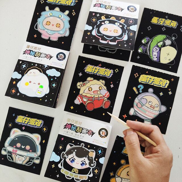 Egg Party Scratch Art Cartoon Children's Creative Drawing Graffiti Art Notepad Boys and Girls Kindergarten Small Toys