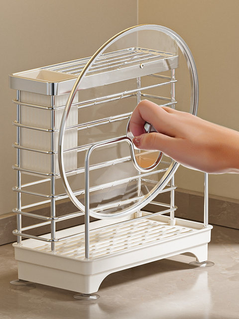 2025 New Knife Holder Storage Rack Kitchen Multi-Functional Pot Lid Rack Kitchen Knife Chopstick Cage Integrated Chopping Board Knife Storage Rack