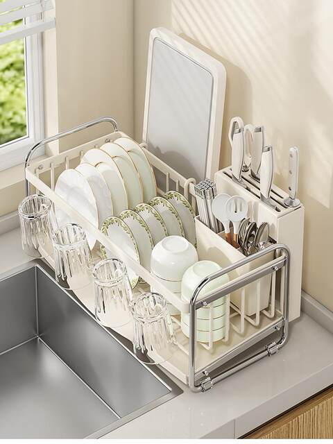 Kitchen dish storage rack household storage rack multifunctional dishware storage box with dish rack drain basket