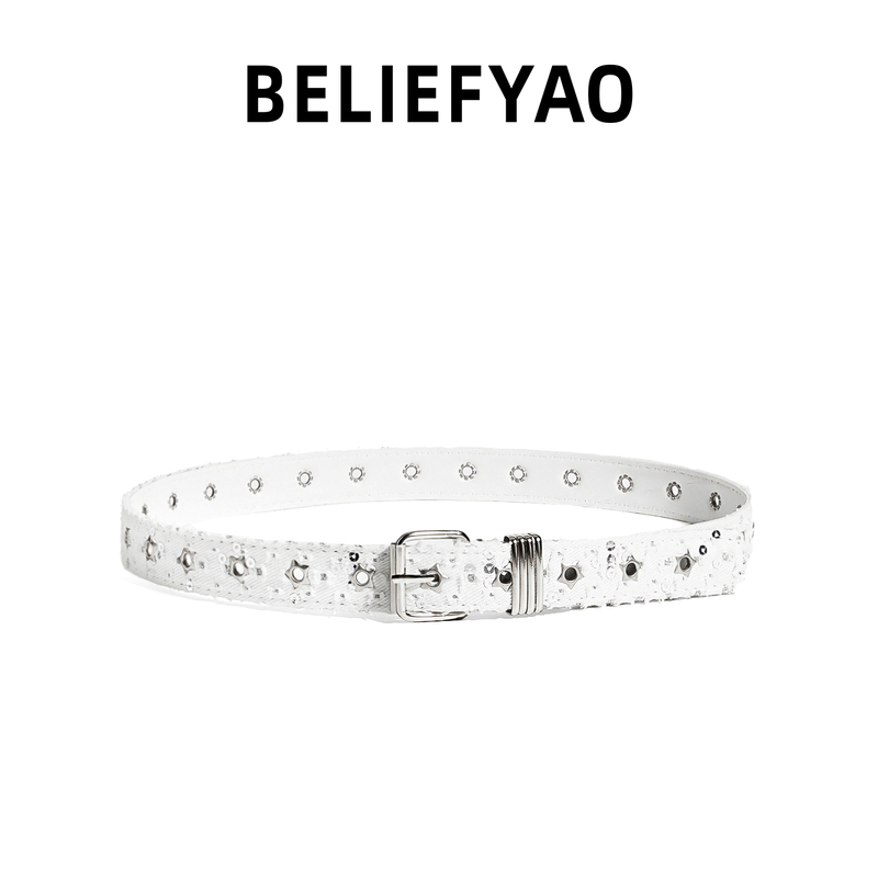 Beliefyao Original Denim Belt Accessories with a Unique Design, Niche Rivets, Paired with Jeans, Y2K Belt for Men and Women Beliefyao Original Denim Belt Accessories with a Unique Design, Niche Rivets, Paired with Jeans, Y2K Belt for Men and Women