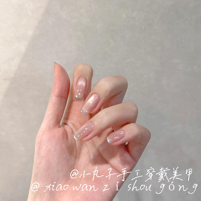 Purely Handmade Wearable Nail Art, Pure and Elegant Style, Plain Glass Beads, Cat Eye, French Style, Fine Glitter, Versatile, Elegant Wedding Nail Art