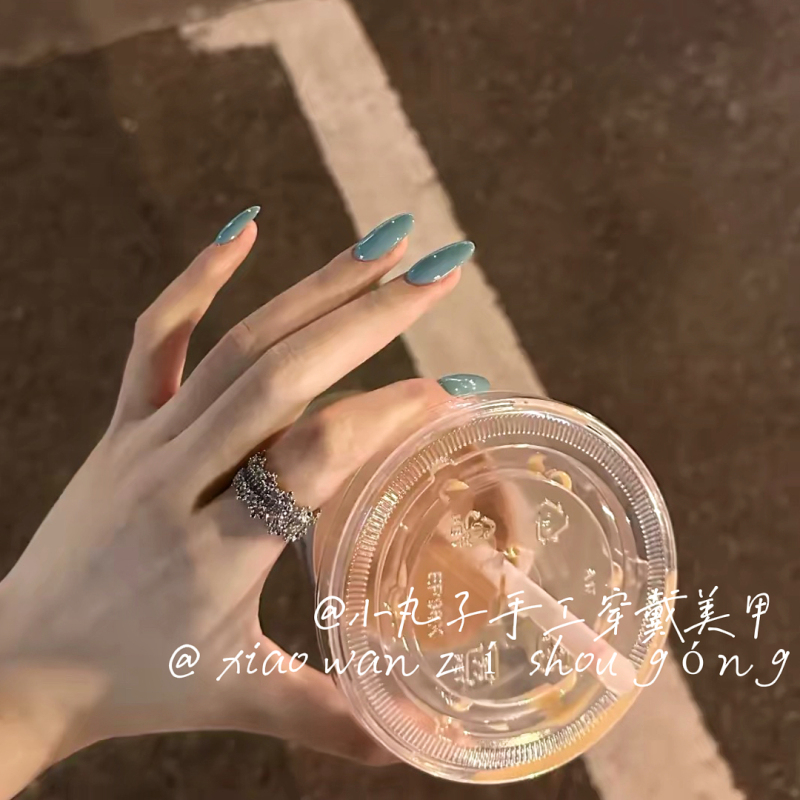 Handmade Wearable Nails, High-End Deep Sea Blue Solid Color Turquoise Green Wearable Nails, Blue Color Enhances Complexion, Short Style Manicure, Suitable for Pregnant Women