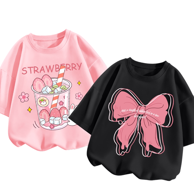 Girls short-sleeved T-shirt pure cotton summer T-shirt half-sleeved