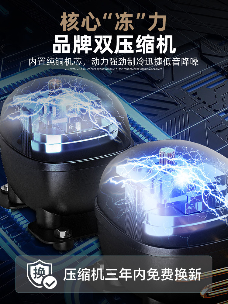 Holplijia Stainless Steel Three-Temperature Ordering Cabinet Commercial Refrigerated Frozen Dishes Barbecue Skewers Malatang Display Cabinet