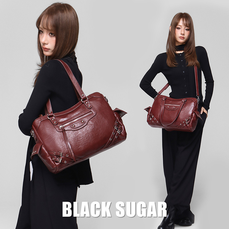 Black Sugar Bus Retro Burgundy Studded Biker Tote Bag Niche Design Shoulder Bag Crossbody Bag Black Sugar Bus Retro Burgundy Studded Biker Tote Bag Niche Design Shoulder Bag Crossbody Bag