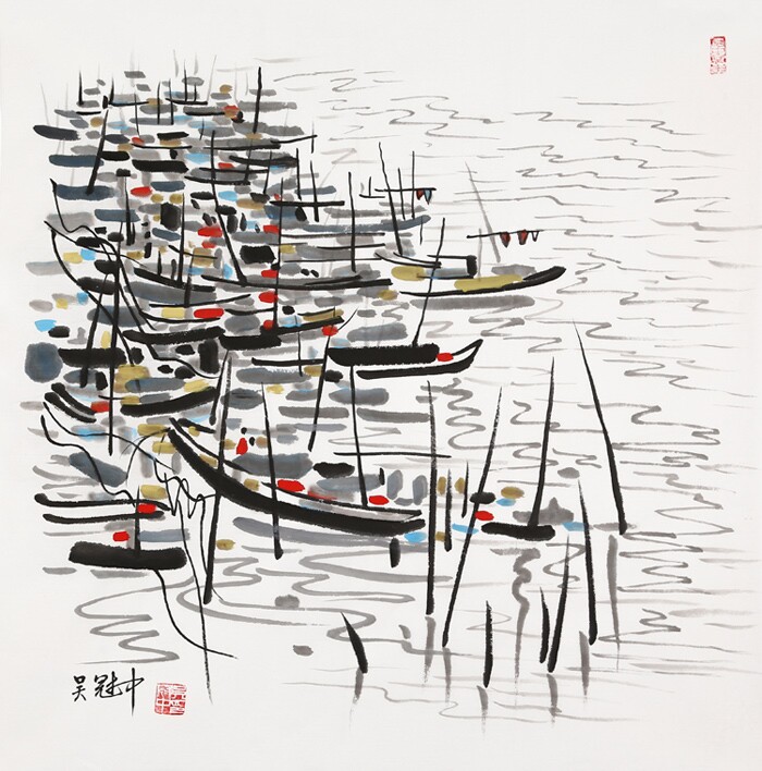 Wu Guanzhong's calligraphy and painting landscape country painting boutique Four-ruler hopper square character painting Jiangnan Shuangshui Township pure hand-painted abstract Celebrity Calligraphy-Taobao