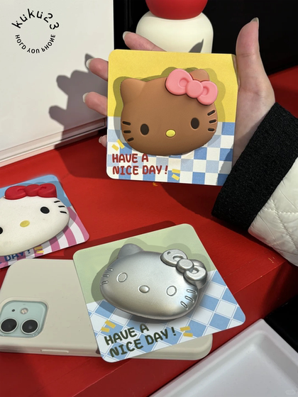 키티 고양이 귀여운 만화 휴대폰 에어백 스탠드 자기 검은 필지 키티 고양이 전기 전기 실버 실리콘 캡 버블 pps