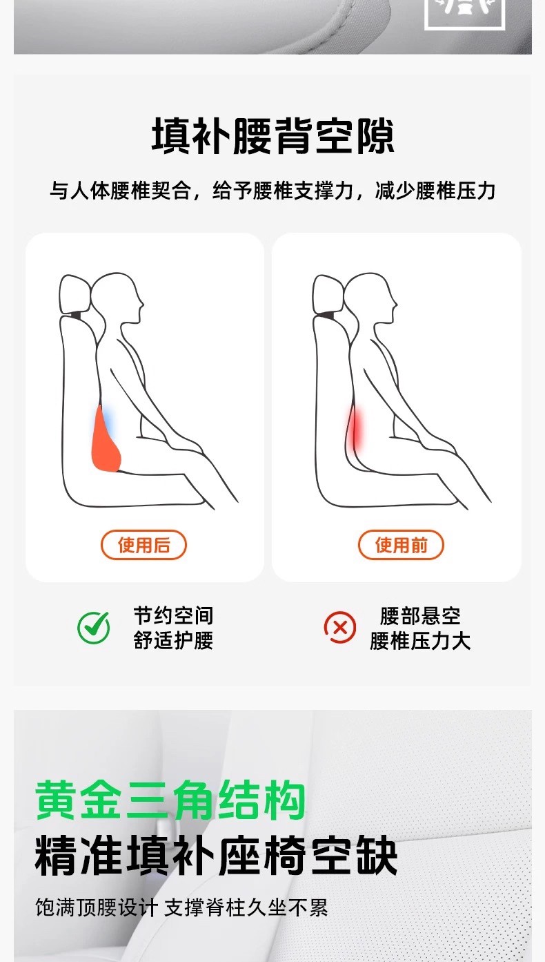 Car Lumbar Support Cushion, Thin Small Lumbar Pillow, Car Seat Support, Memory Foam Headrest, Neck Protection
