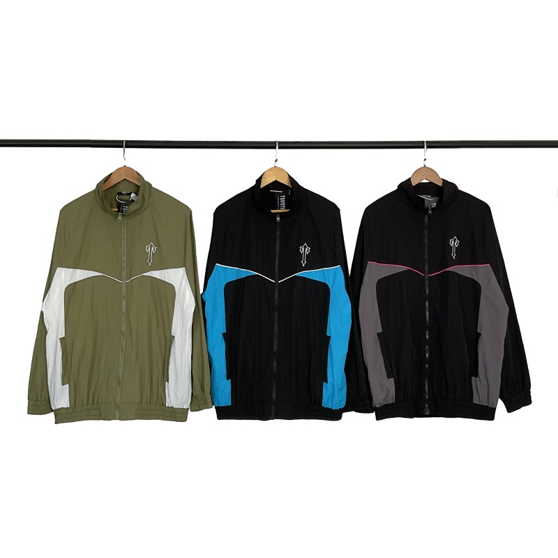 Trapstar American Street Style Logo Embroidered Patchwork Trench Coat Jacket Spring and Autumn Casual Thin Coat for Men and Women