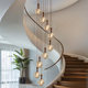 French Mid-Century Style Staircase Chandelier, Duplex Rotating Designer American Retro Glass Lamp, Villa Suspended Lighting Fixtures