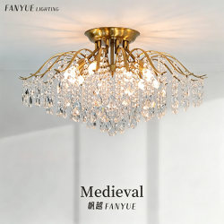 French Retro Living Room Lamp, Light Luxury Golden Crystal Ceiling Lamp, Designer Art Master Bedroom Lamp, Romantic Room Lamp