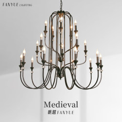 French Mid-Century Style Staircase Chandelier Duplex Building Black Lamp High-End American Retro Hotel Lobby Villa Lighting Fixtures