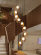 French-Style Vintage Loft Duplex Villa Ceiling Light, Solid Wood Lamp, Black Retro Nanyang Style Spiral Staircase Long Pendant Light