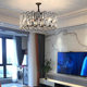 French retro living room main light, light luxury black crystal chandelier, high-end bedroom light, designer atmospheric restaurant light
